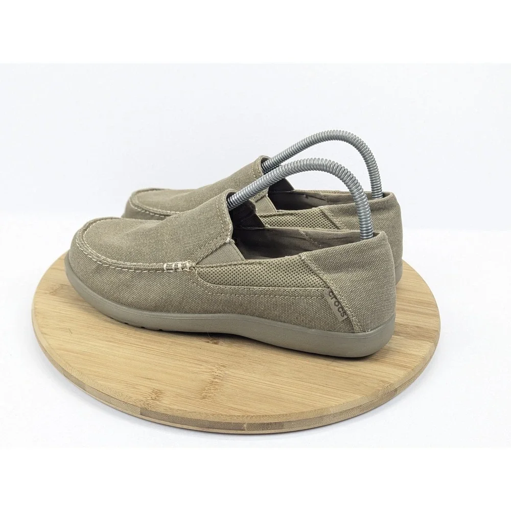 Crocs Santa Cruz Mens 7 Canvas Brown Tan Slip On Shoes Summer Beach Vacation